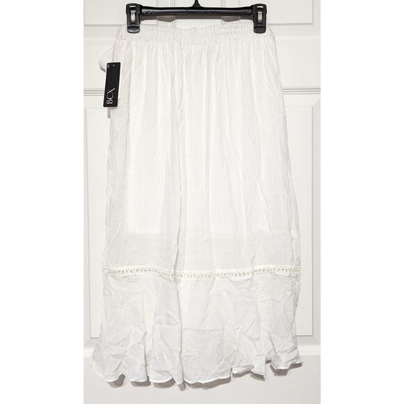 BCX Skirt Size Medium Off White Gauze Ruffle Faux Wrap Boho Summer Lined Midi - Picture 4 of 10